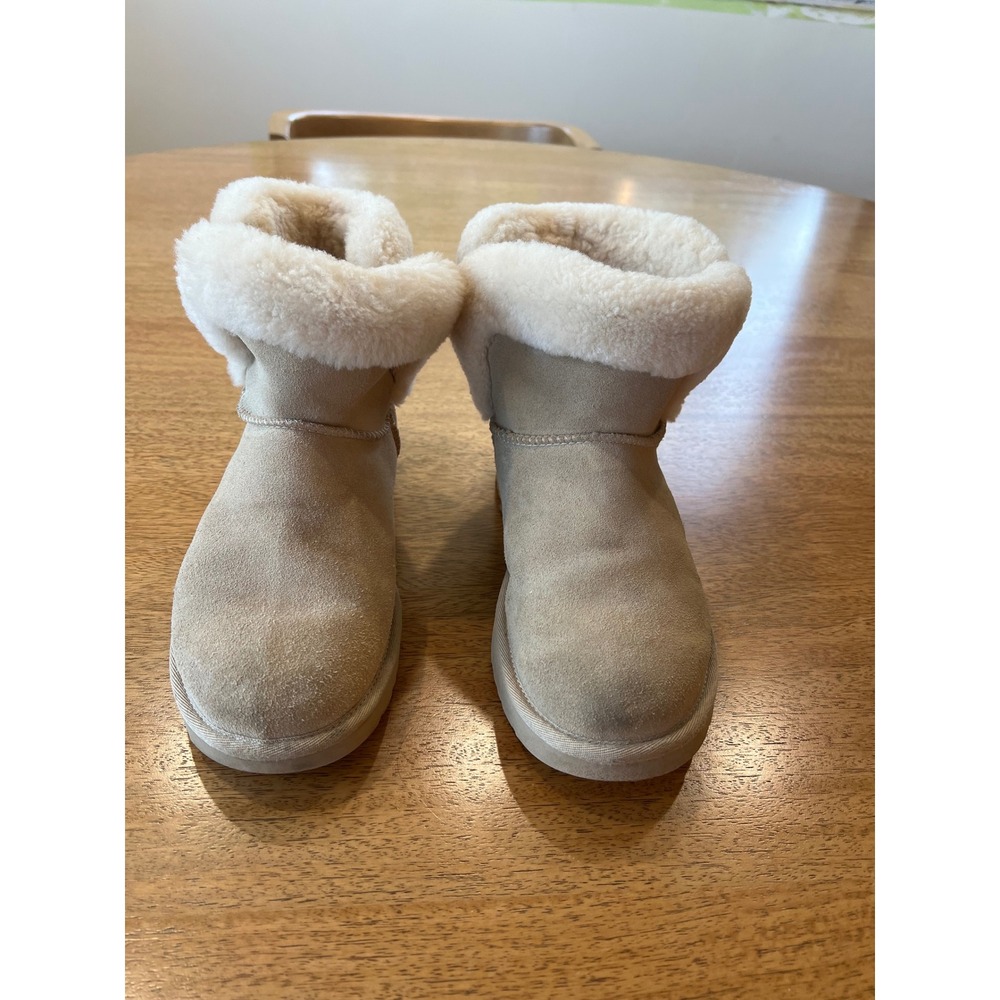 UGG Classic Cuff Saniya Shearling Mini Ankle Boots Suede Tan Sheepskin Women Sz8